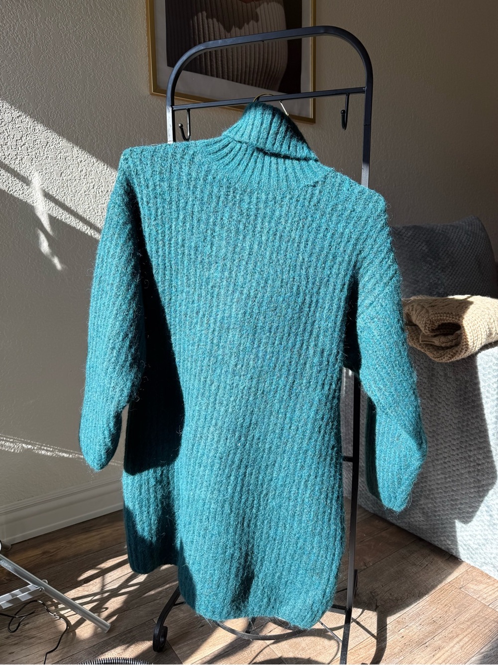 Mango Teal Ribbed Turtleneck Sweater